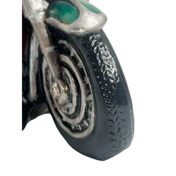 Santa Claus Riding Motorcycle Christmas Figurine 9 in Hand-Painted Resin Decor - Picture 8 of 8